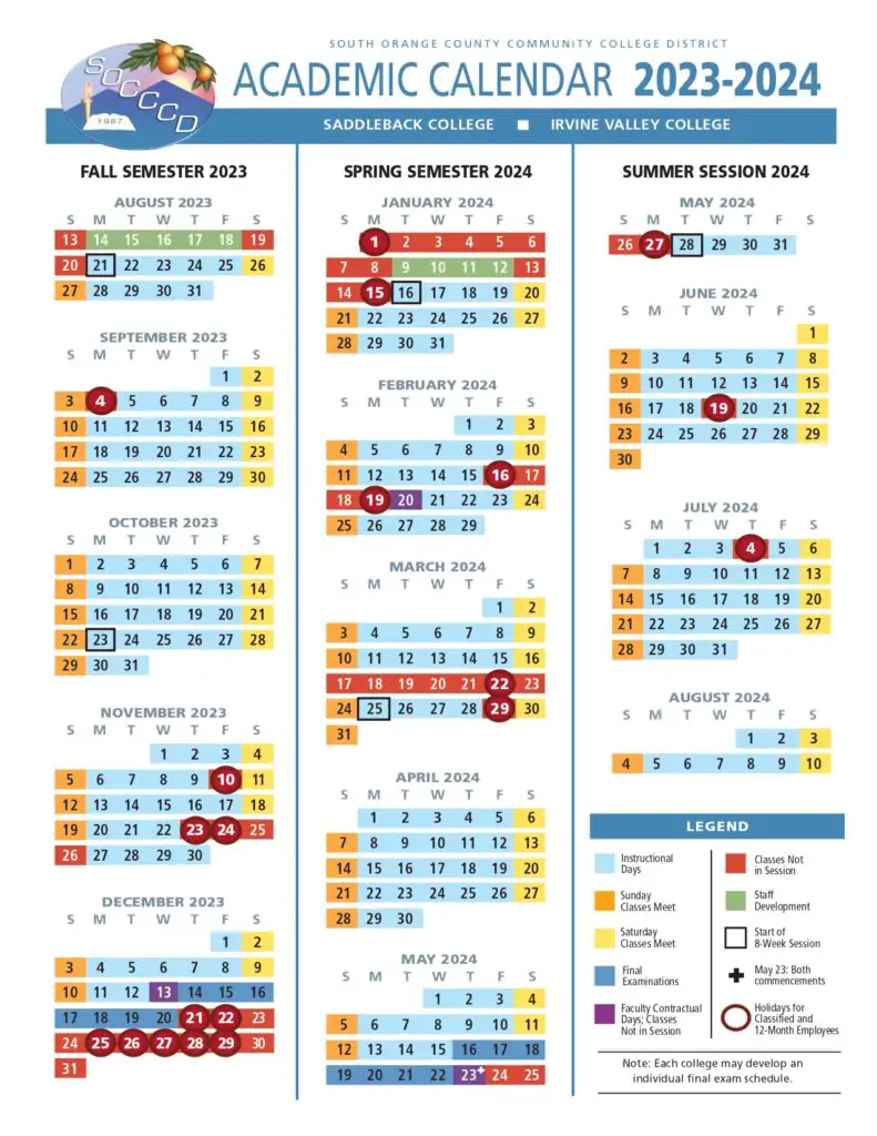 Saddleback College Academic Calendar